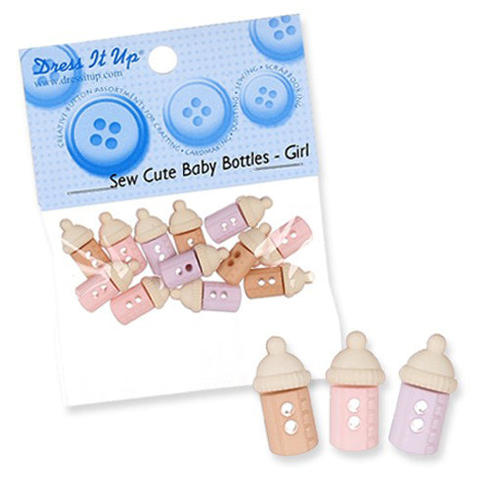 Dress It Up Creative Button Assortment, Cute Baby Bottle Girl - 6939