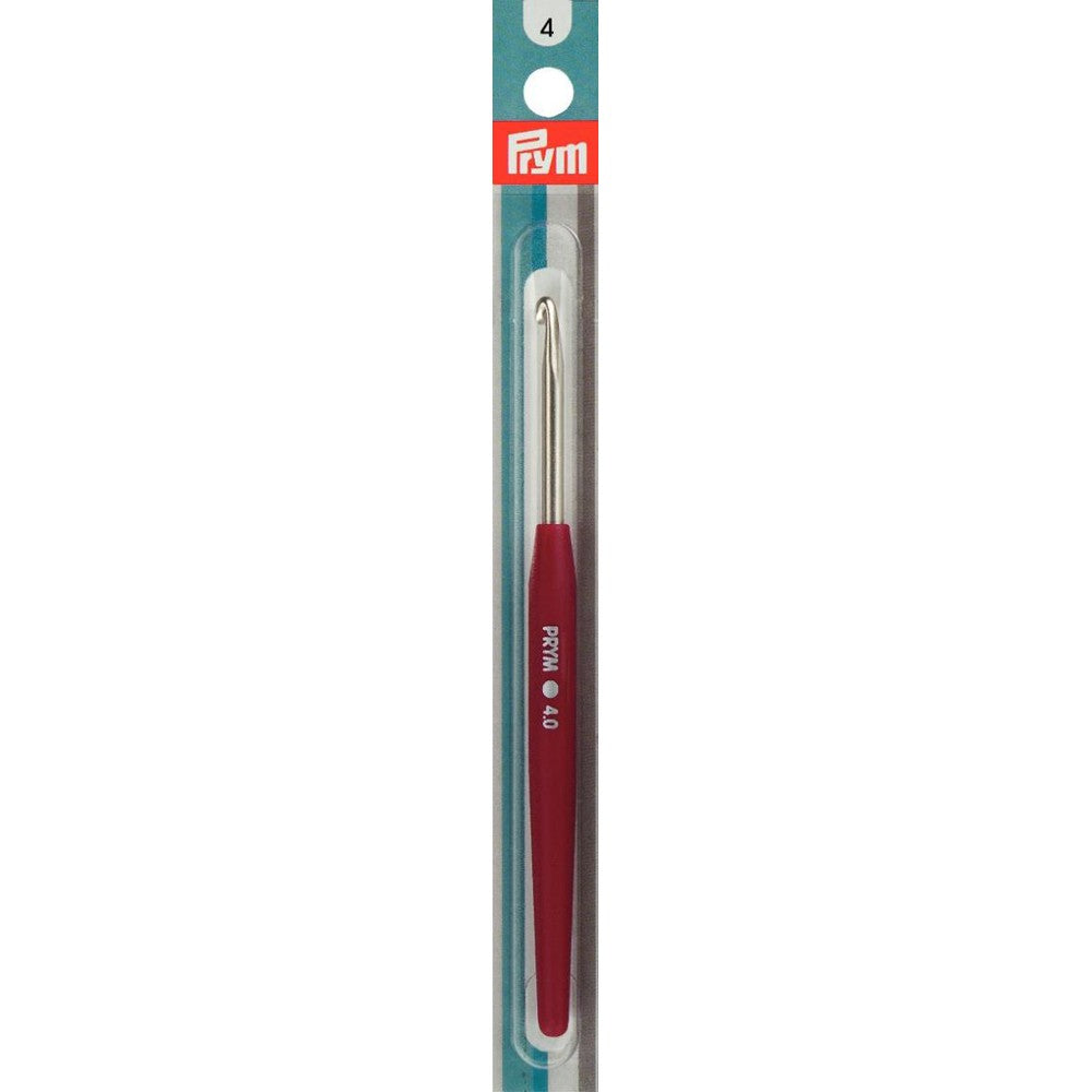 PRYM 4 mm 14 cm Crochet Hook with Soft Handle, Dark Red - 195344