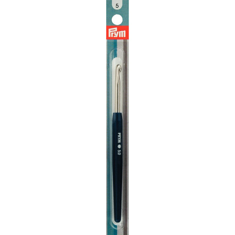 PRYM 5 mm 14 cm Crochet Hook for Wool with Silicone Handle, Black - 195346