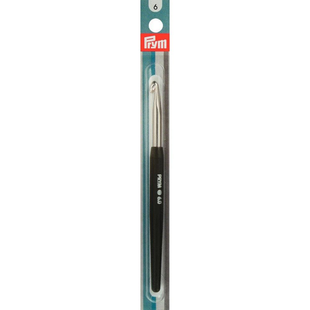 PRYM 6 mm 14 cm Crochet Hook for Wool with Silicone Handle, Black - 195347