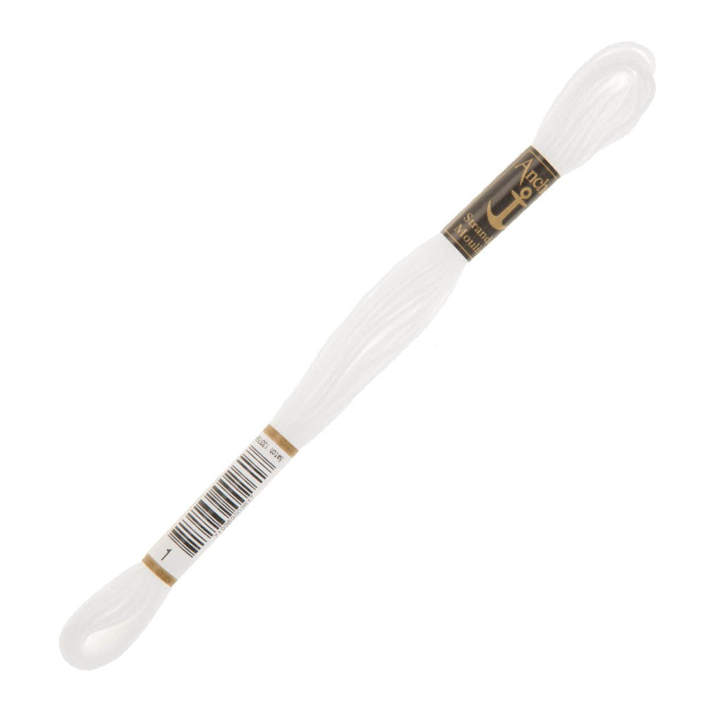 Anchor Stranded Mouline Embroidery Thread, 8m, White - 0001