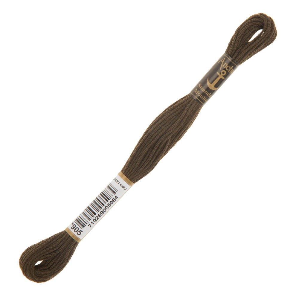 Anchor Stranded Mouline Embroidery Thread, 8m, Brown - 0905