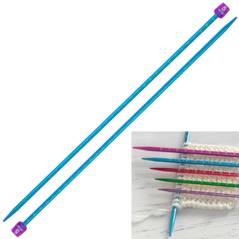 Pony Measure 5 mm 35 cm Aluminium Knitting Needles, Light Blue - 34511