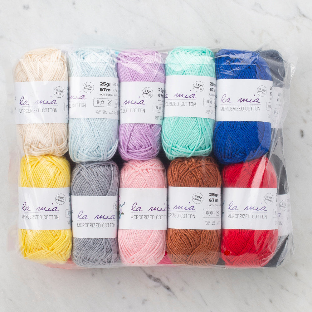 La Mia Mini Mercerized Cotton 20 Skeins Yarn, Assorted colors