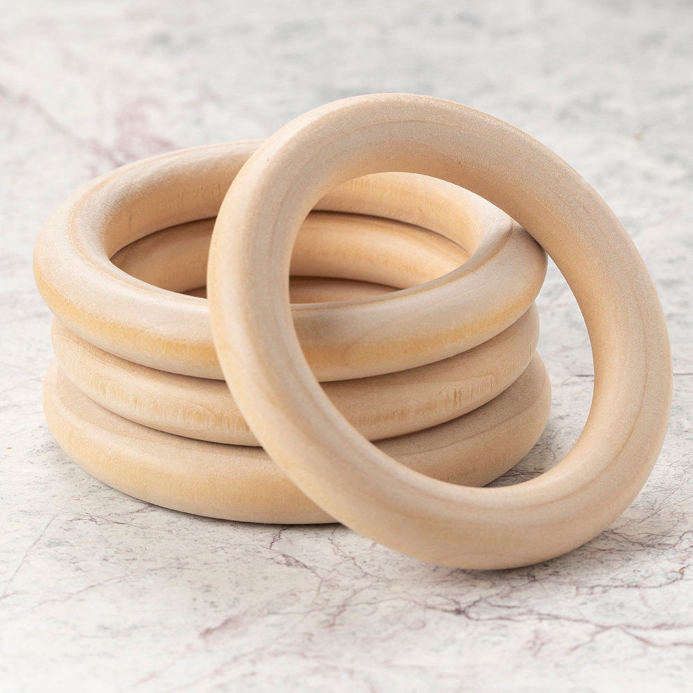 Loren 4 Pcs 7 cm Wooden Teether Ring, Large