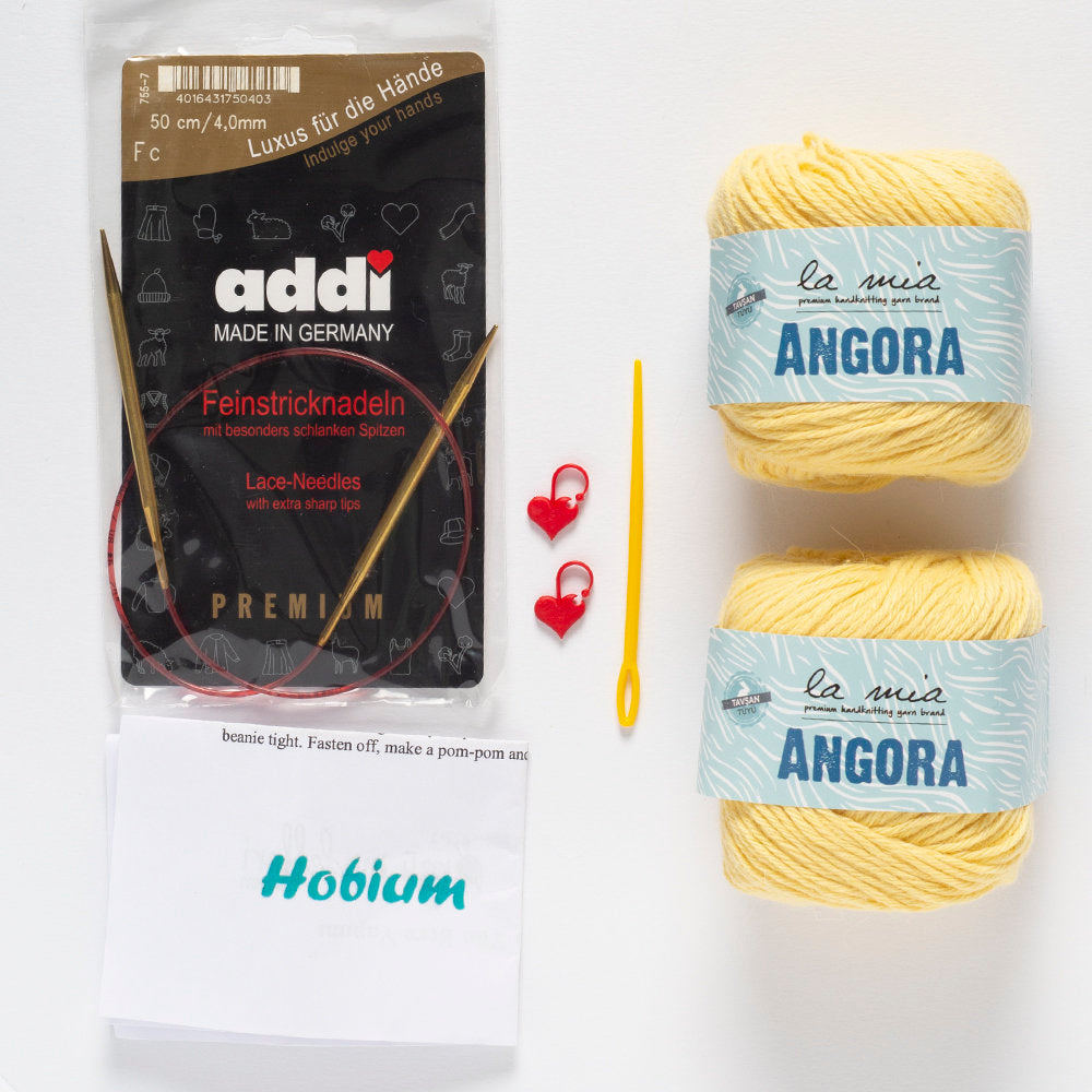 La Mia Angora Beanie Kit, Yellow