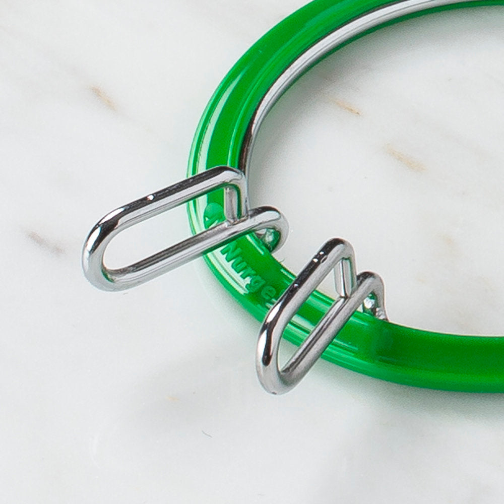 Nurge Metal Spring Tension Ring with Green Plastic Frame Embroidery Hoop, 58 mm