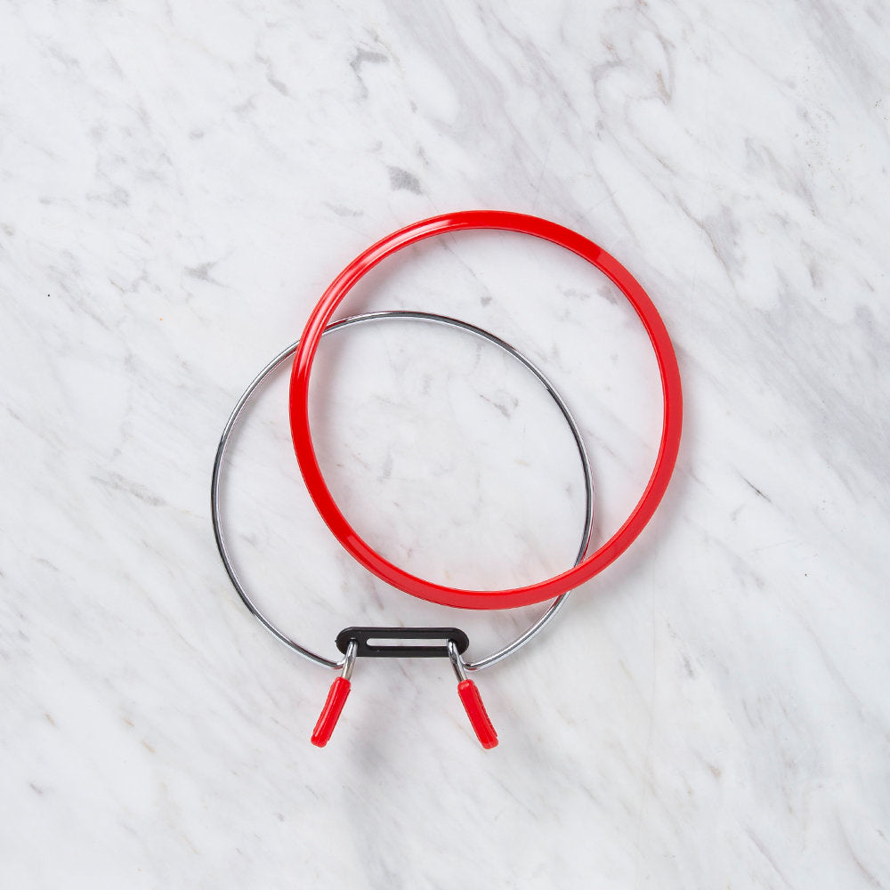 Nurge Metal Spring Tension Ring with Red Plastic Frame Embroidery Hoop, 126 mm