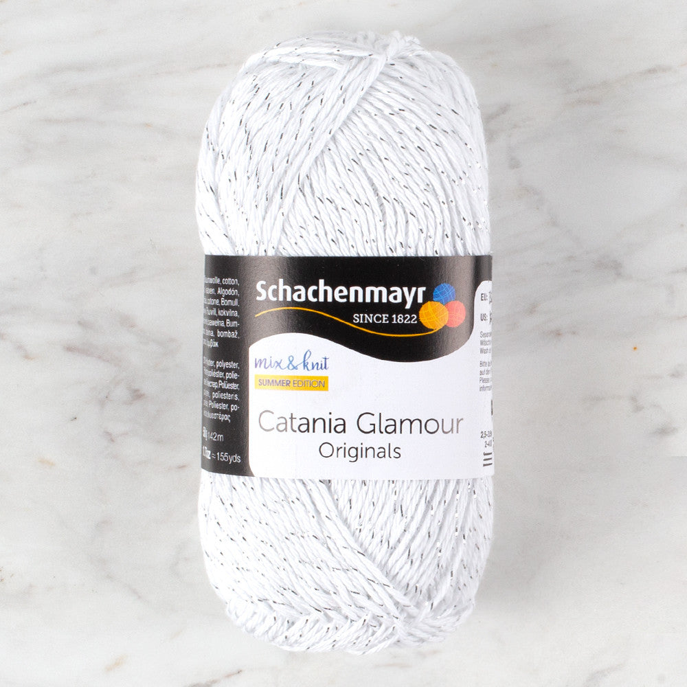 Schachenmayr Catania Glamour 50g Sparkly Yarn, White 00101