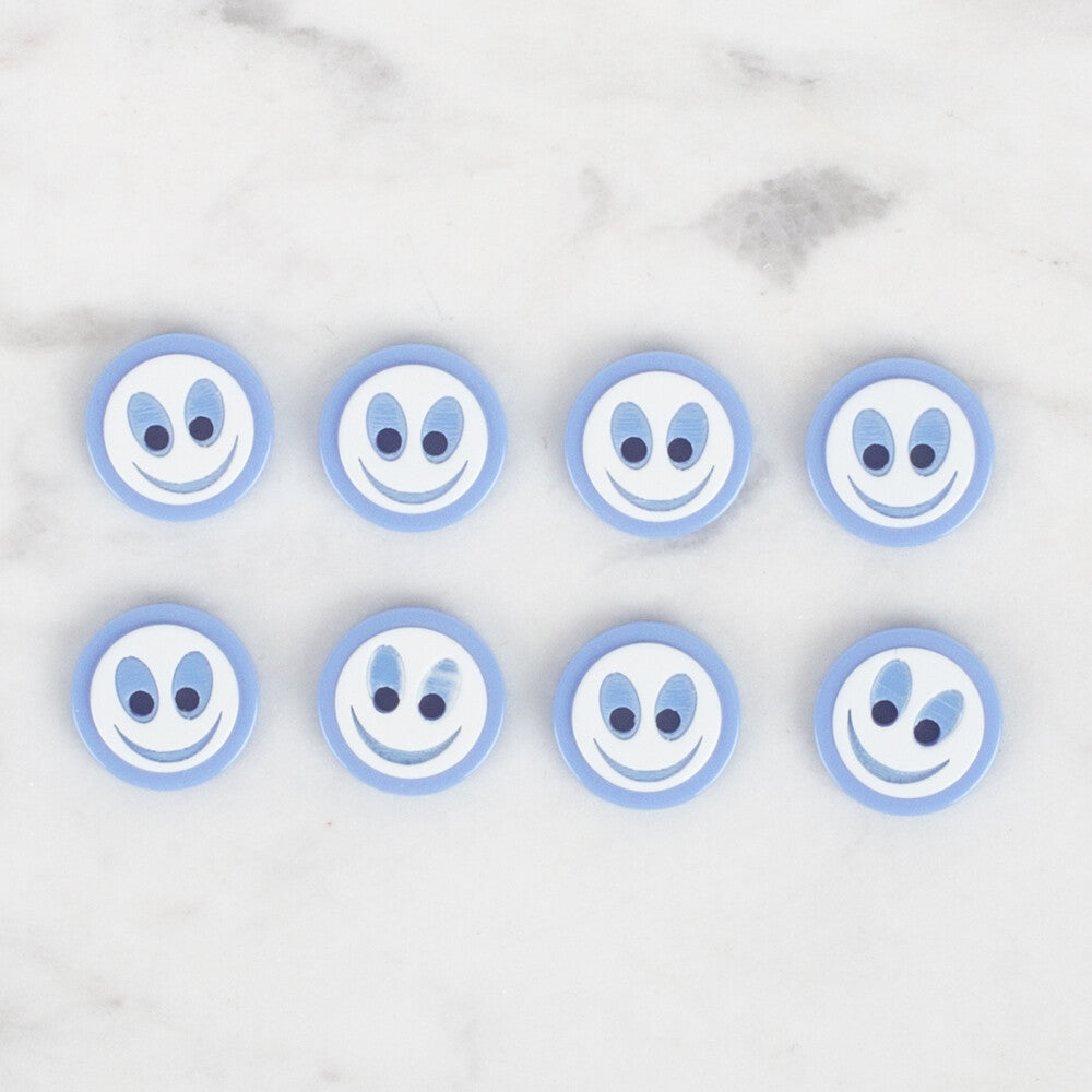 Loren 8 pcs Smiley Face Button, Blue - 0610