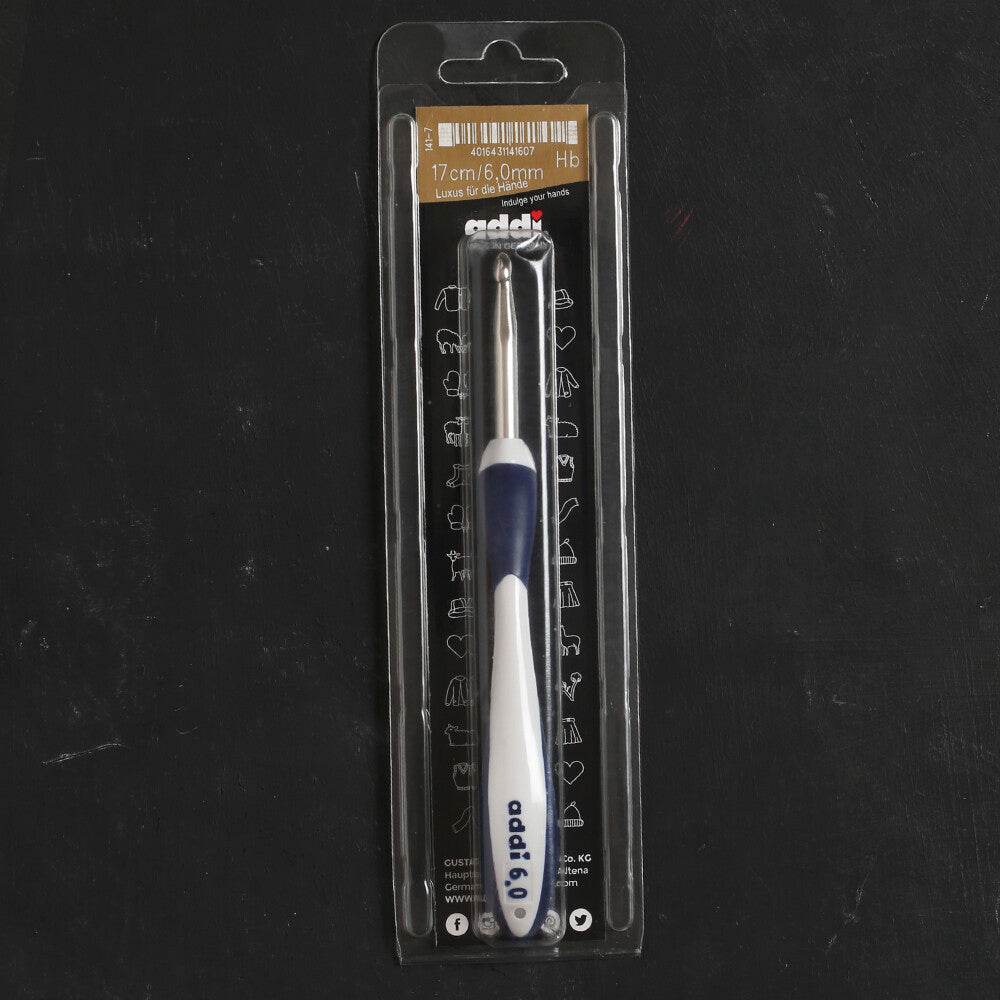 Addi Swing Maxi 6.0 mm 17 cm Ergonomic Crochet Hook, Navy Blue - 141-7