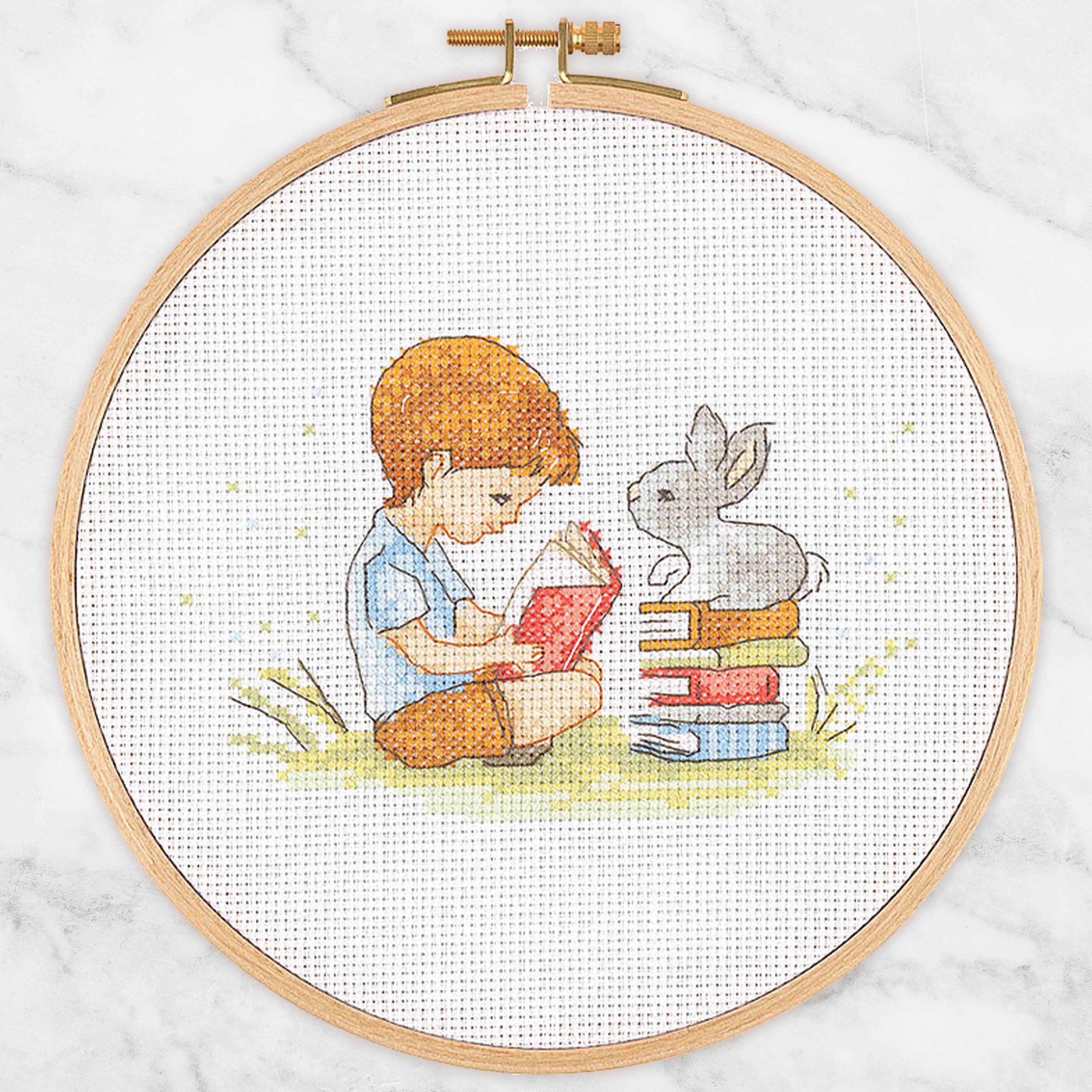 Tuva Cross Stitch Kit, Reading to Rabbit - E2001