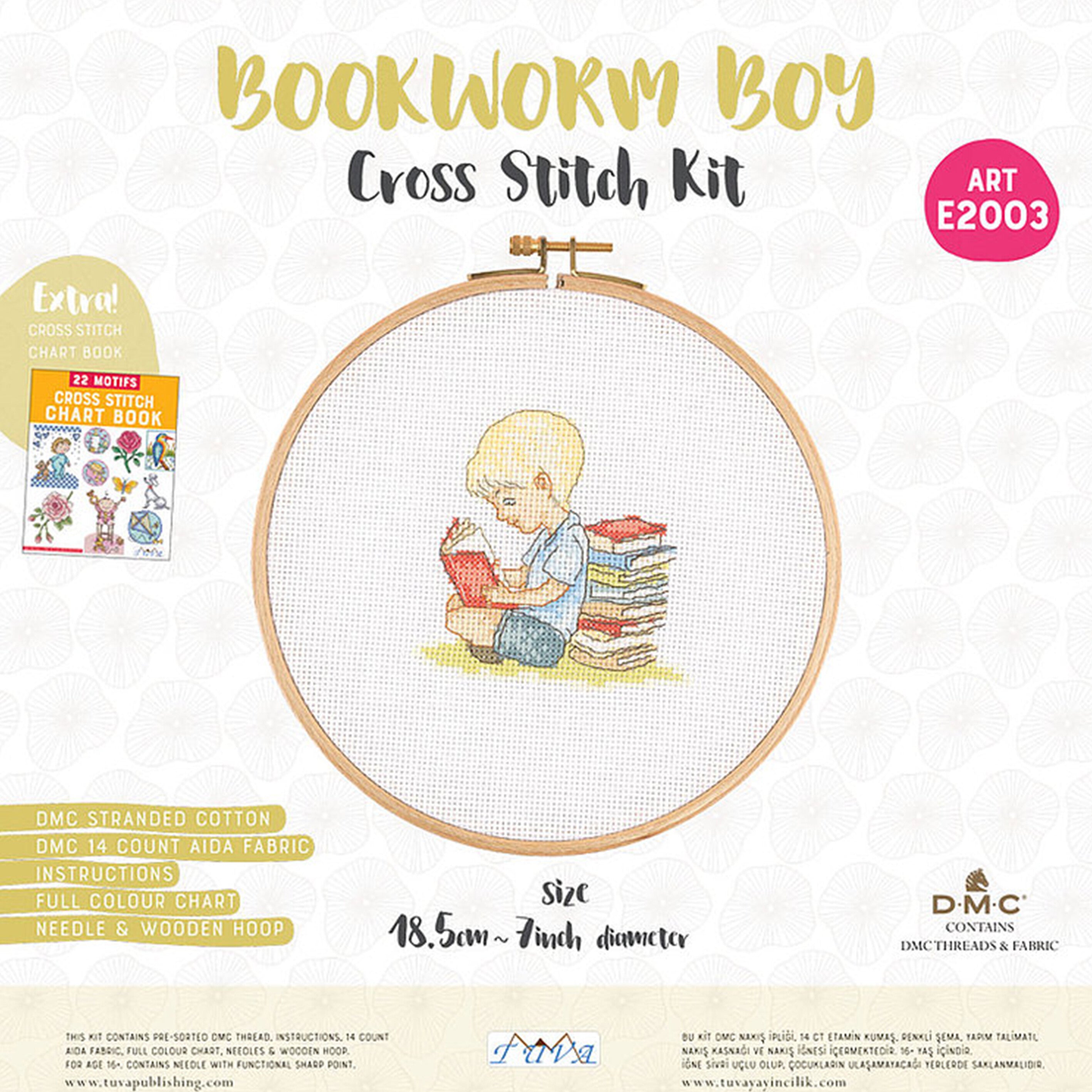 Tuva Cross Stitch Kit, Bookworm Boy - E2003