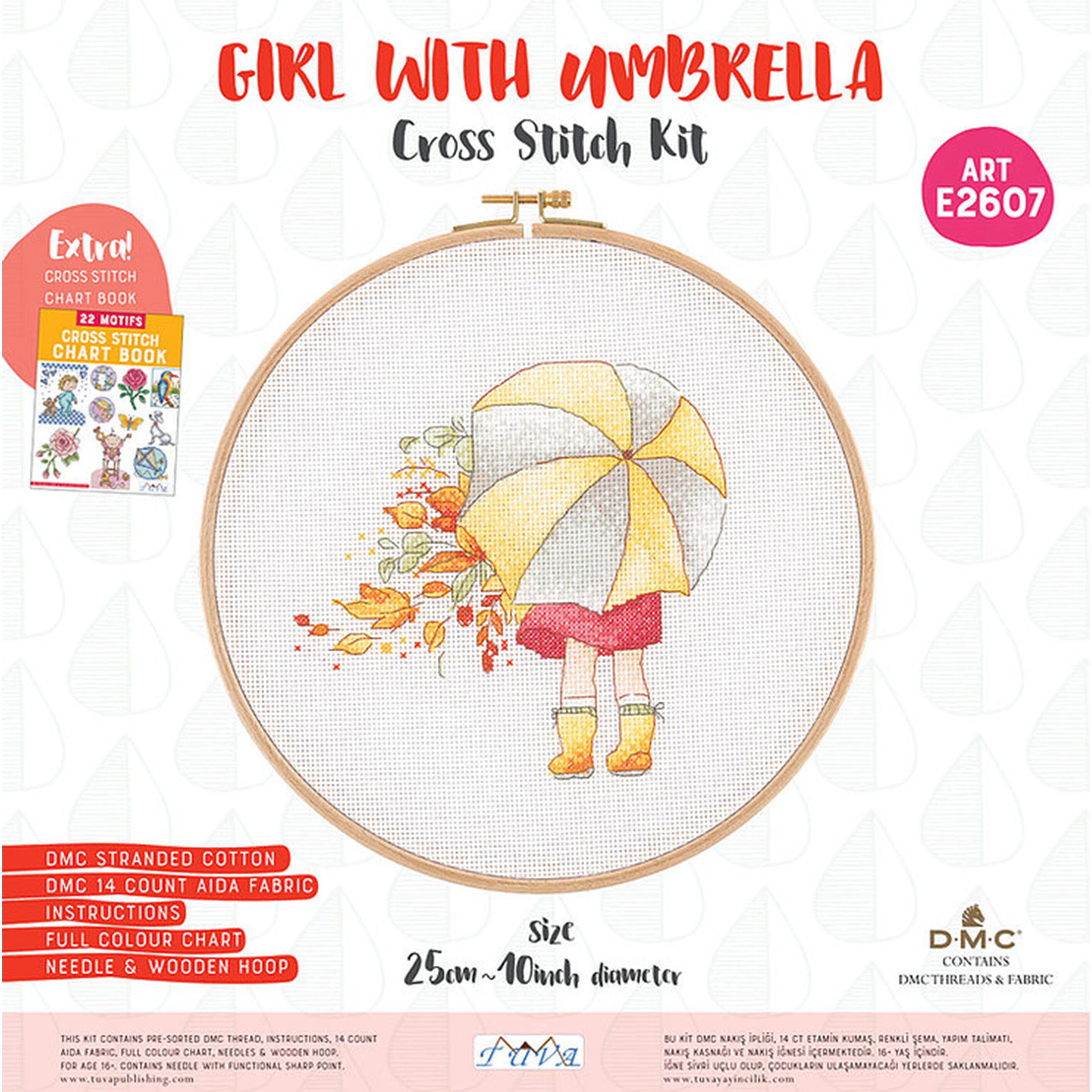 Tuva Cross Stitch Kit, Girl with Umbrella - E2607
