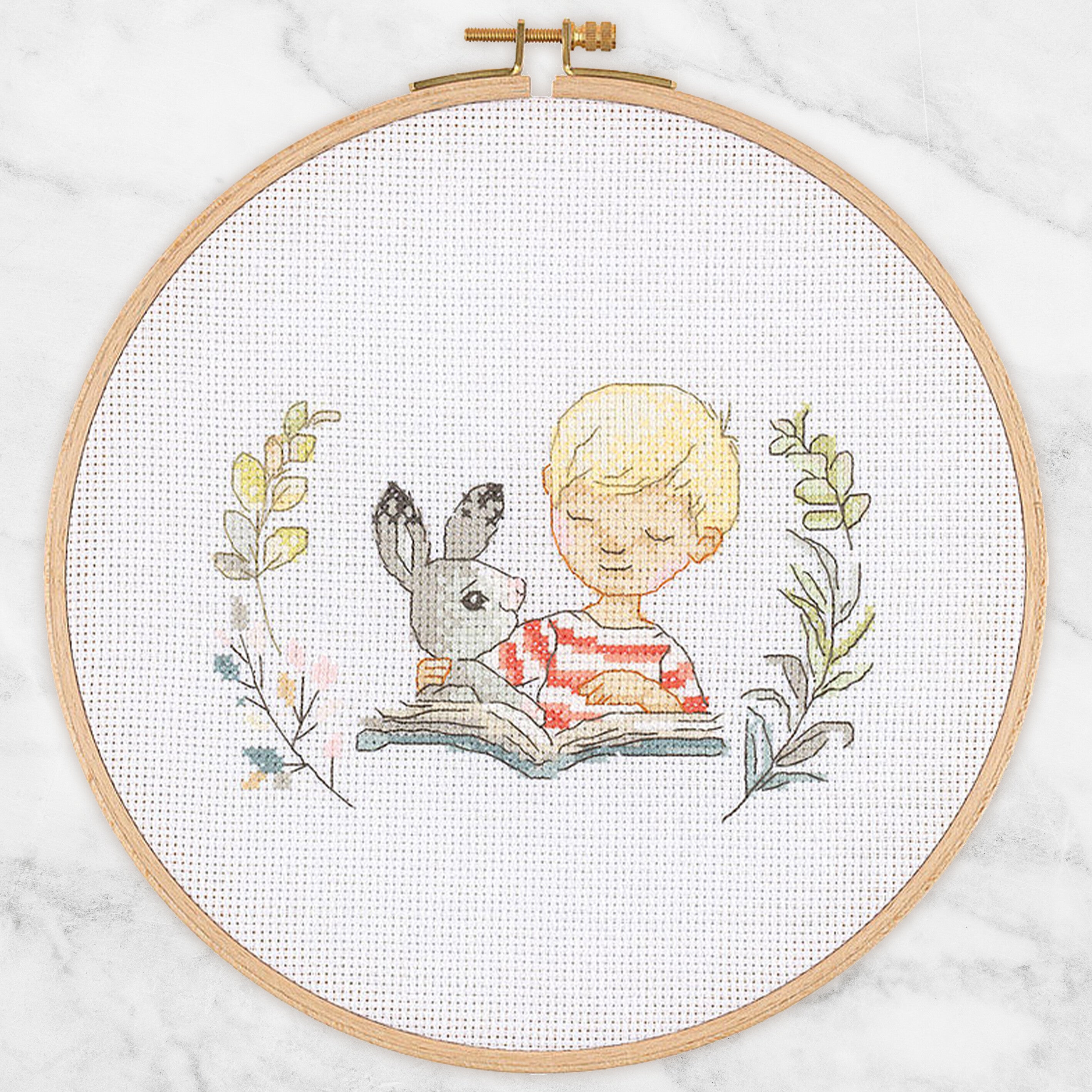 Tuva Cross Stitch Kit, Rabbit & Boy - E2301