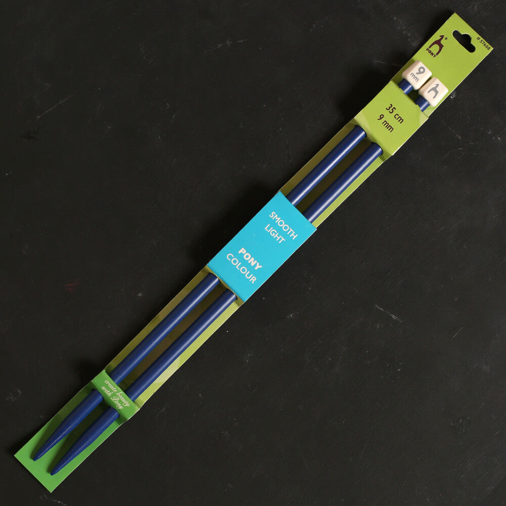 Pony Colour 9 mm 35 cm Plastic Knitting Needle, Navy Blue - 57668