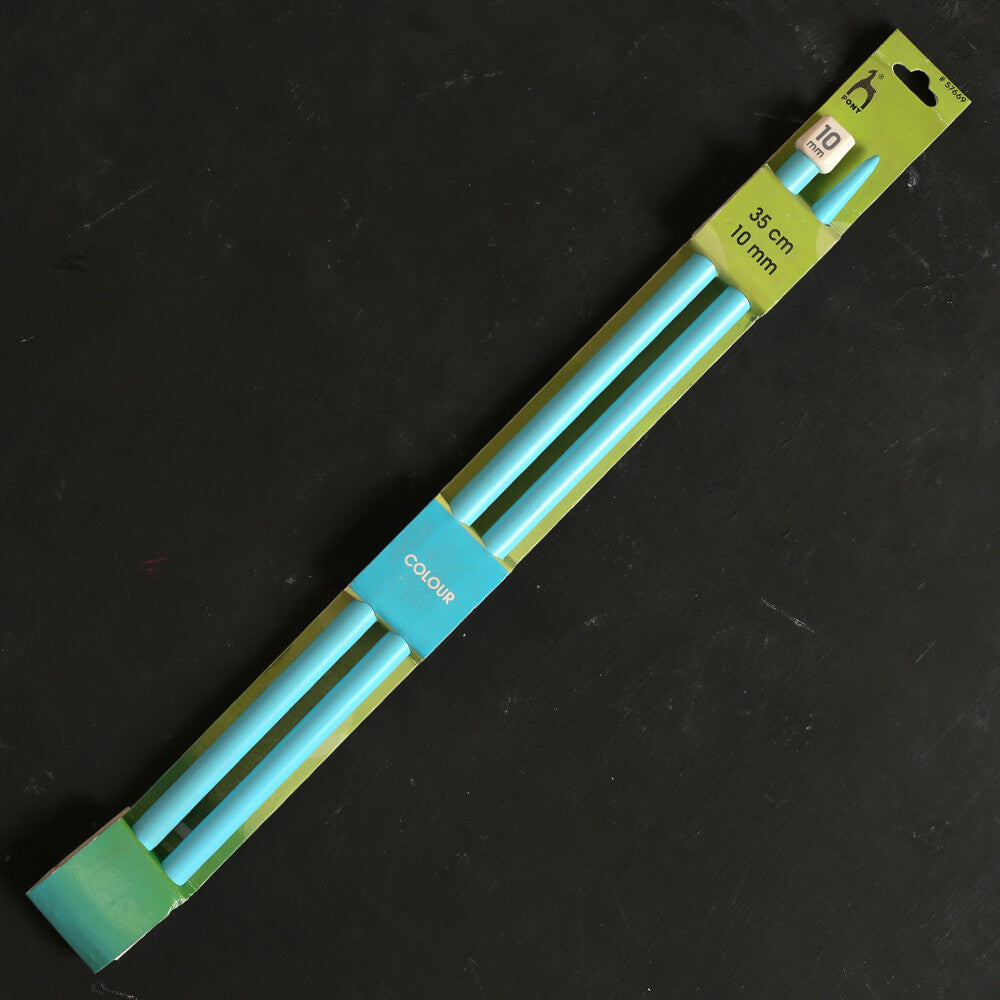 Pony Colour 10 mm 35 cm Plastic Knitting Needle, Blue - 57669