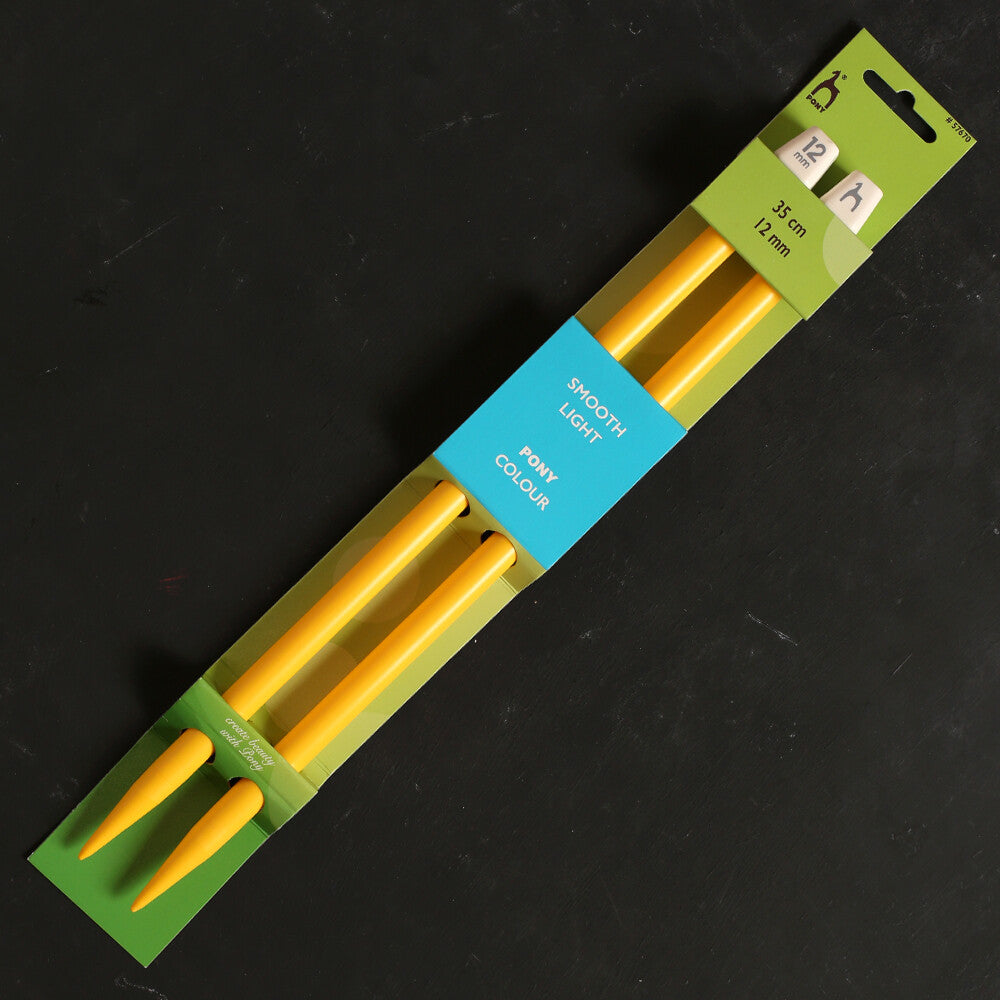 Pony Colour 12 mm 35 cm Plastic Knitting Needle, Yellow - 57670