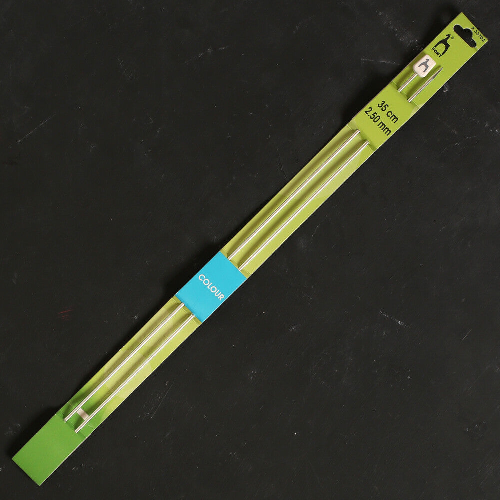 Pony Colour 2.5 mm 35 cm 35 cm Aluminum Knitting Needle, Green - 33703