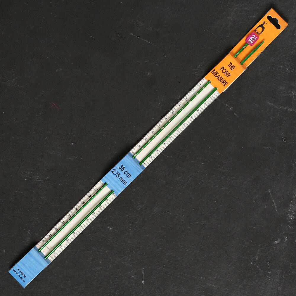 Pony Measure 2.75 mm 35 cm Aluminium Knitting Needles, Mild Green - 34504