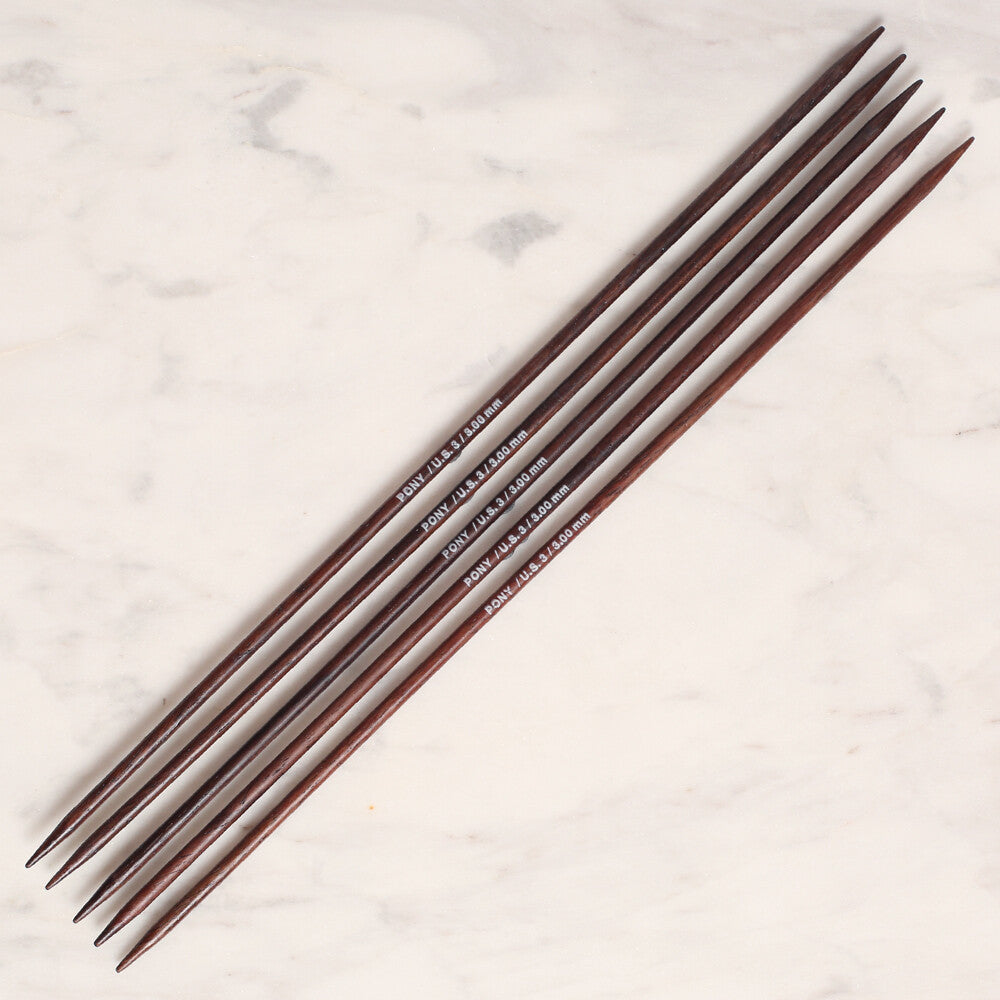 Pony Rosewood 3 mm 20 cm Rosewood Double Pointed Needles, Set of 5 - 36806
