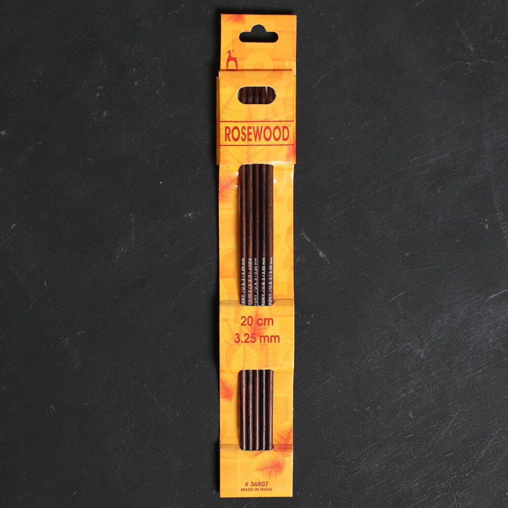 Pony Rosewood 3.25 mm 20 cm Rosewood Double Pointed Needles, Set of 5 - 36807