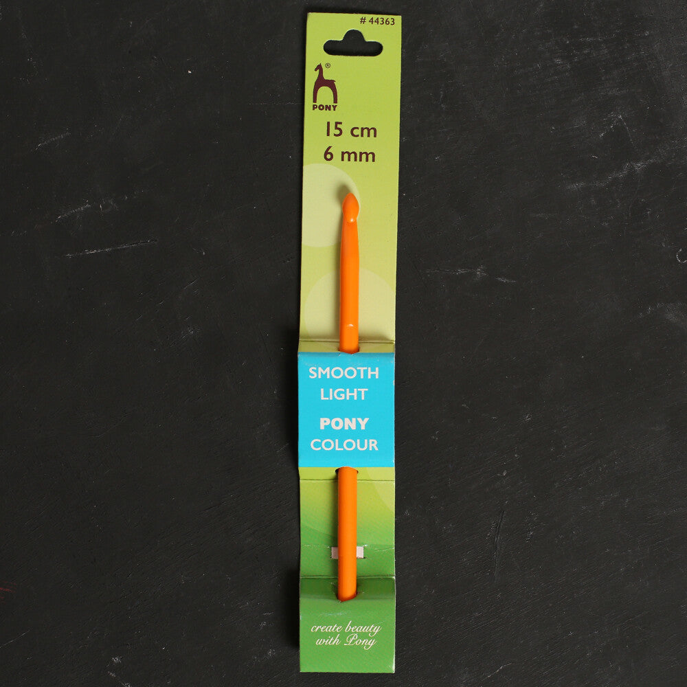 Pony Colour 6 mm 15 cm Plastic Crochet Hook, Orange - 44363