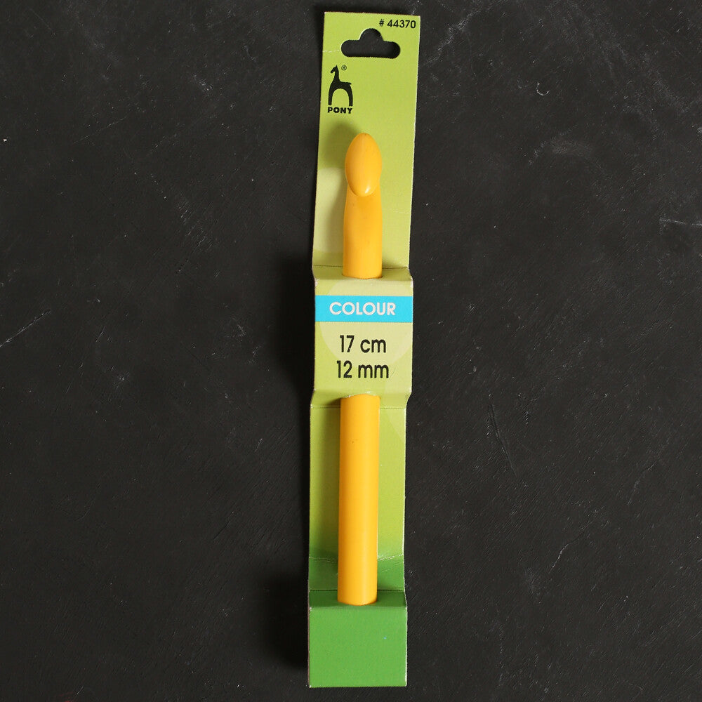 Pony Colour 12 mm 17 cm Plastic Crochet Hook, Yellow - 44370