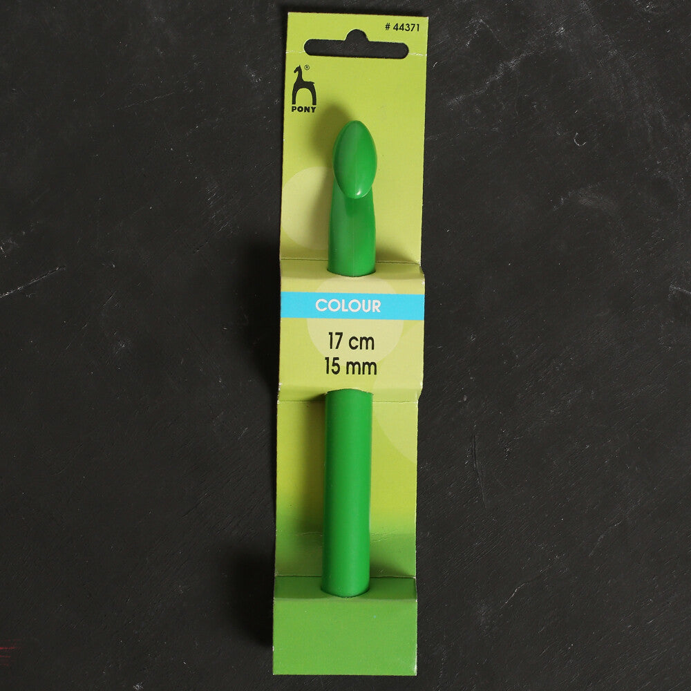 Pony Colour 15 mm 17 cm Plastic Crochet Hook, Green- 44371