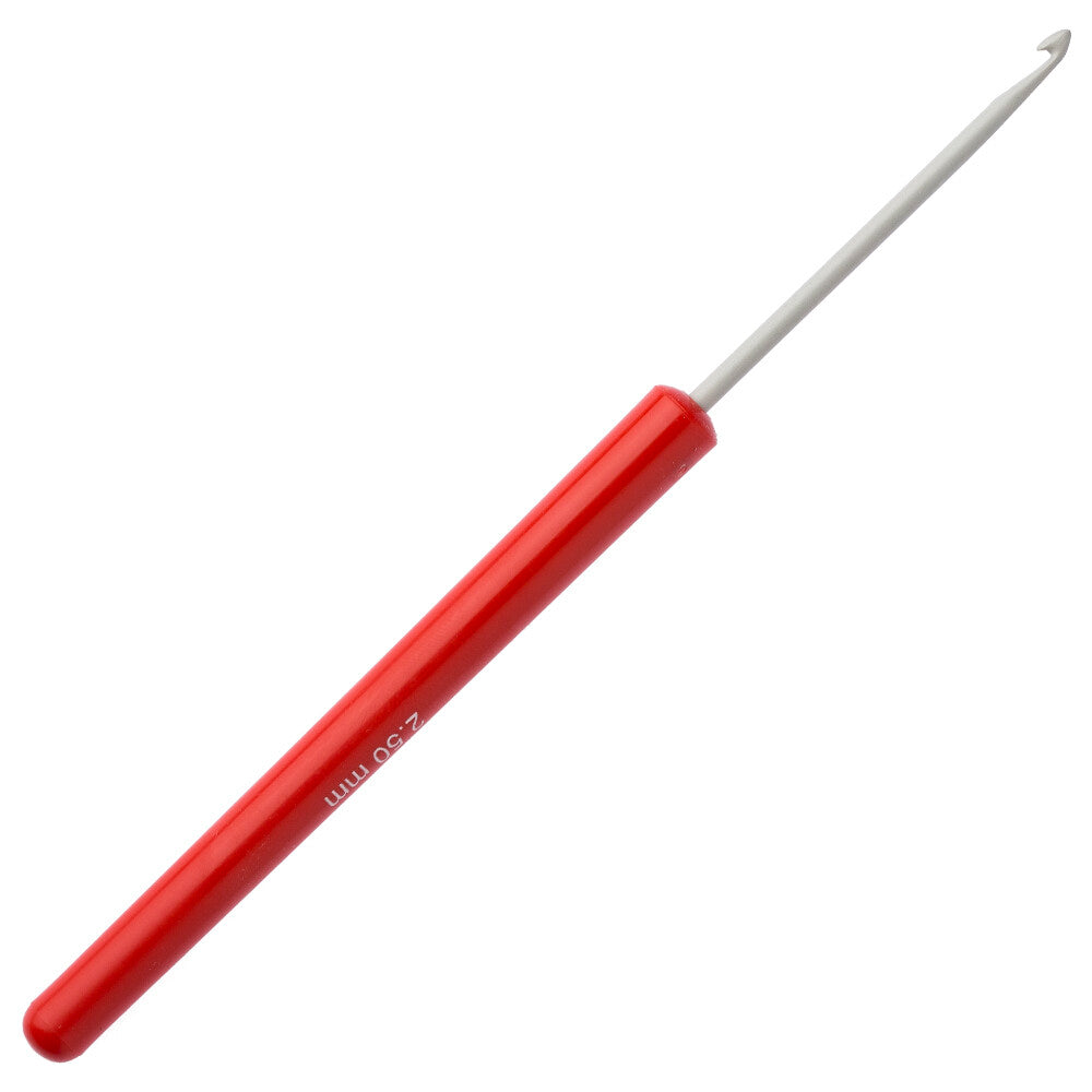 Pony 2.5 mm 14 cm Plastic Handled Crochet Hook, Red - 46602