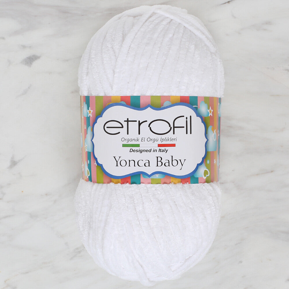 Etrofil Yonca Chenille Yarn, White - 70136