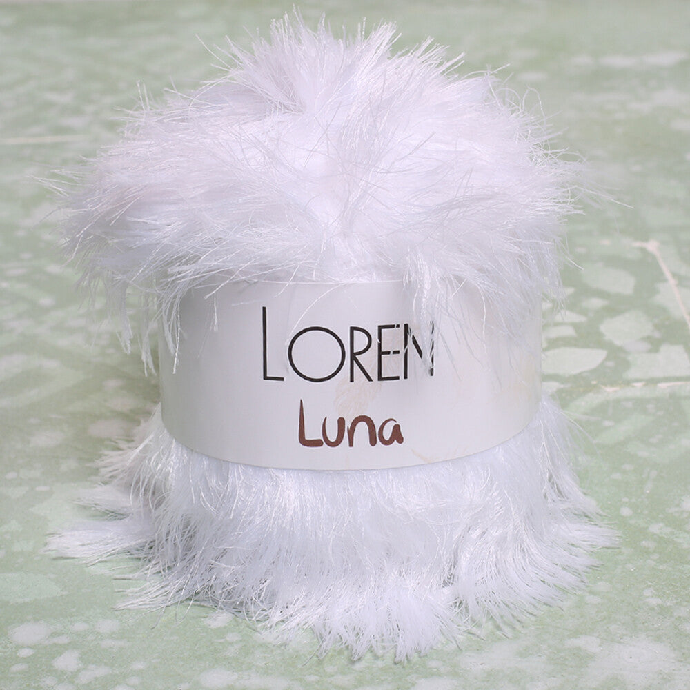 Loren Luna Eyelash Yarn, White- R001