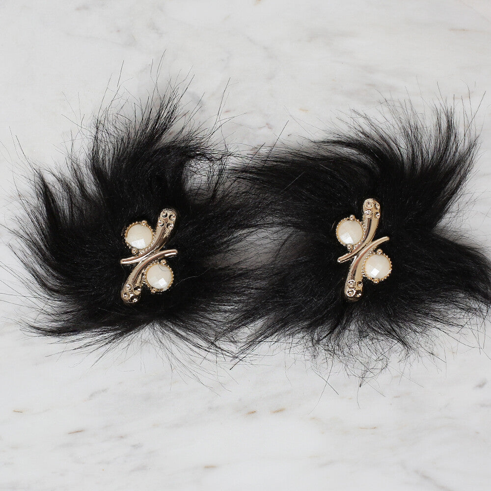 Loren 2 Pcs Faux Fur Fluffy Shoe Clip, Black
