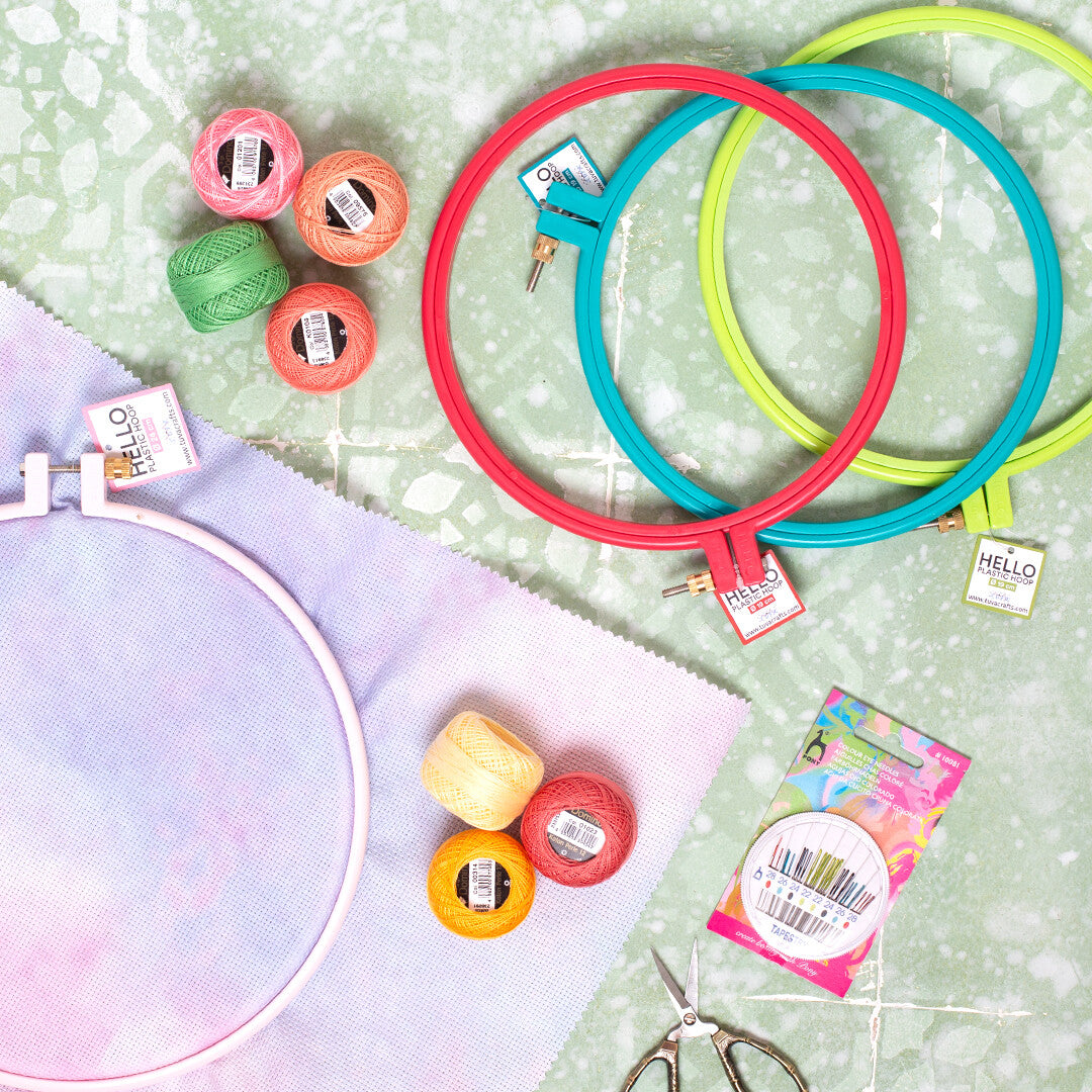 Hello 19 cm Plastic Screwed Embroidery Hoop, Turquoise