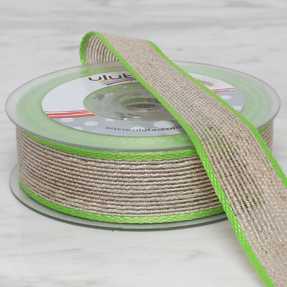 Ulutaş 2.5 cm 10 m Linen Ribbon, Green