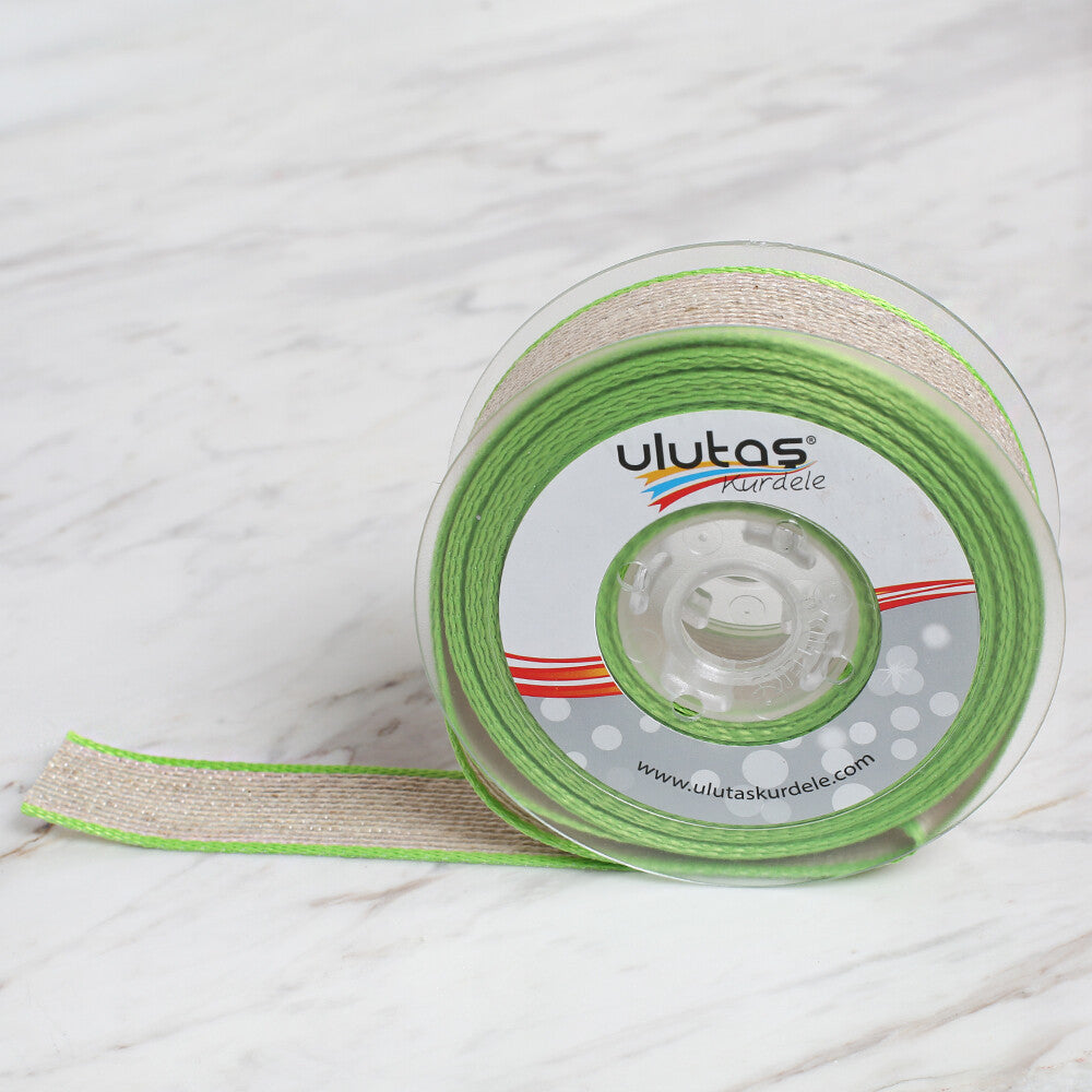 Ulutaş 2.5 cm 10 m Linen Ribbon, Green