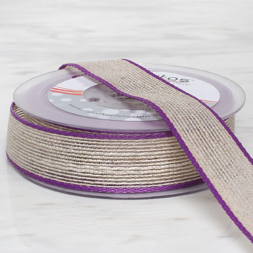 Ulutaş 2.5 cm 10 m Linen Ribbon, Purple