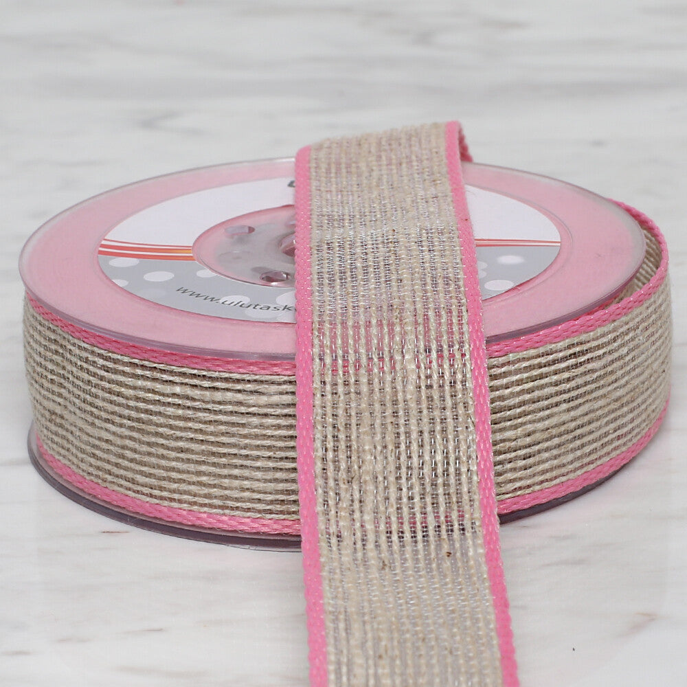 Ulutaş 2.5 cm 10 m Linen Ribbon, Pink