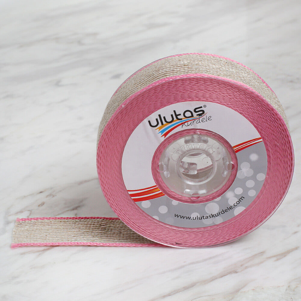 Ulutaş 2.5 cm 10 m Linen Ribbon, Pink