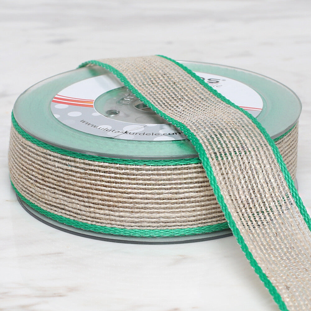 Ulutaş 2.5 cm 10 m Linen Ribbon, Green