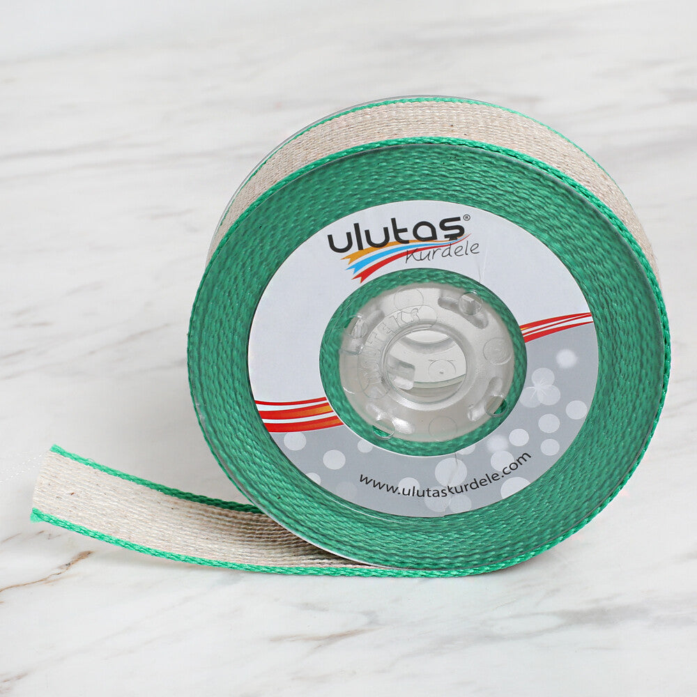 Ulutaş 2.5 cm 10 m Linen Ribbon, Green