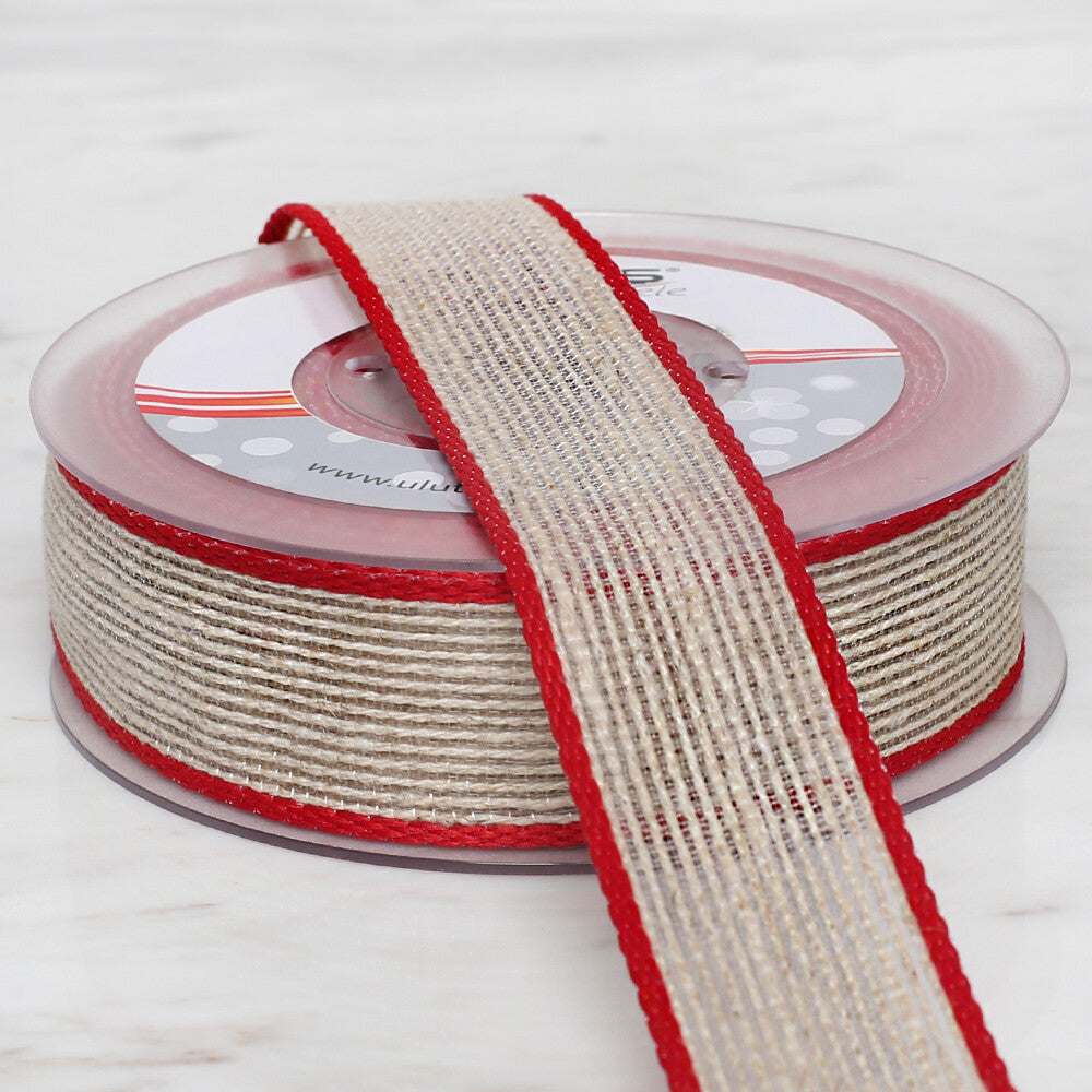 Ulutaş 2.5 cm 10 m Linen Ribbon, Red