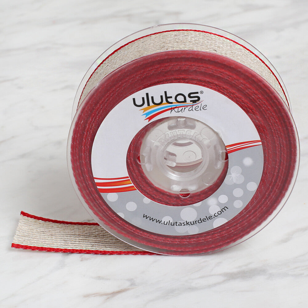 Ulutaş 2.5 cm 10 m Linen Ribbon, Red