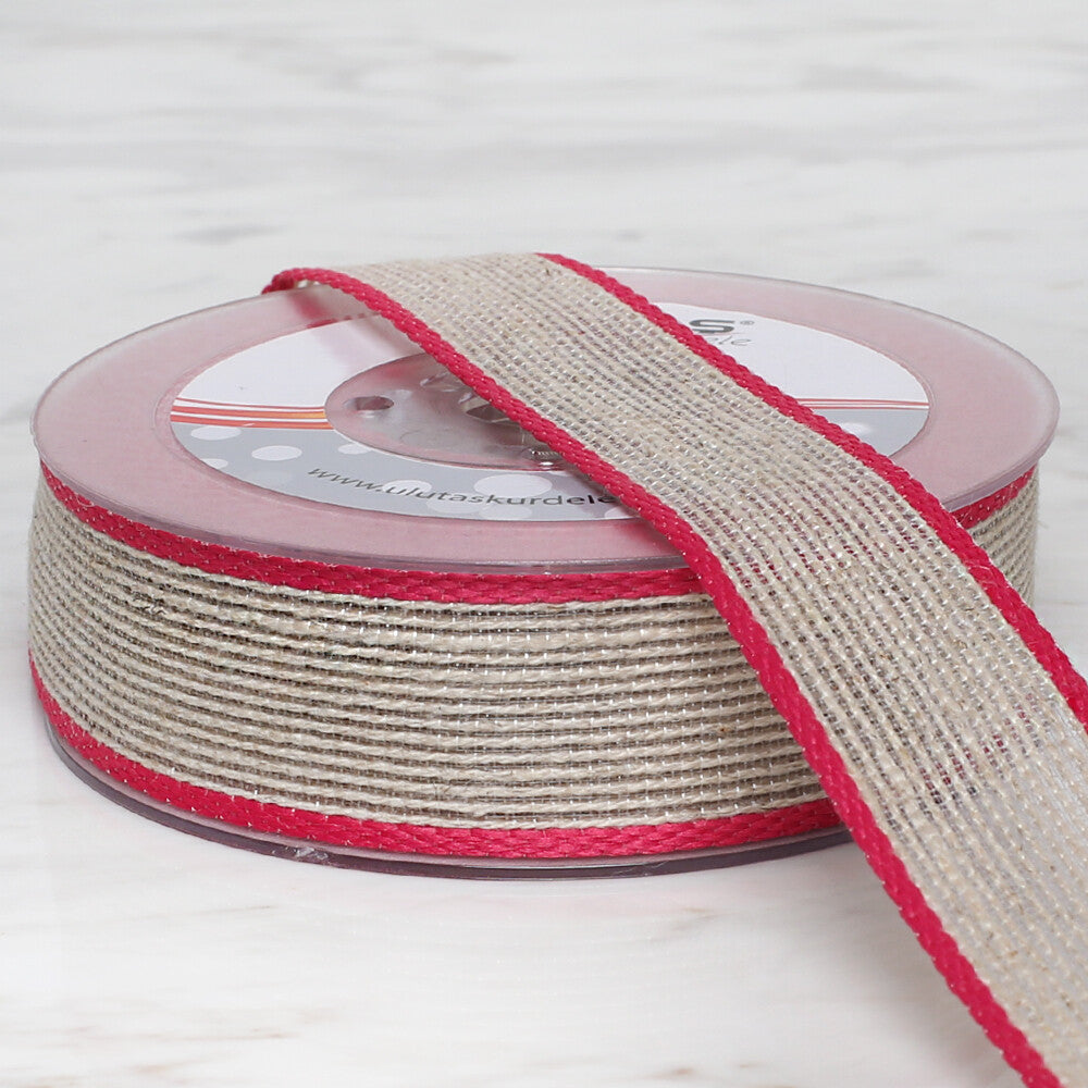 Ulutaş 2.5 cm 10 m Linen Ribbon, Pink
