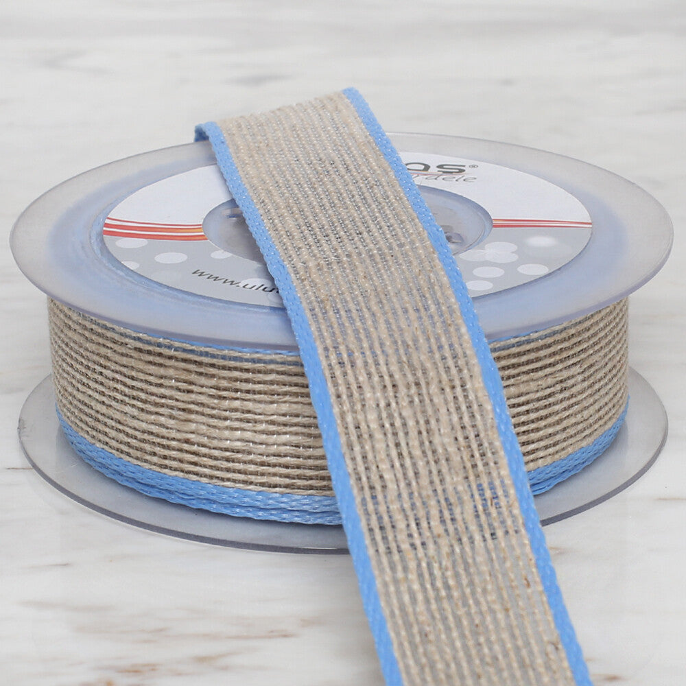 Ulutaş 2.5 cm 10 m Linen Ribbon, Blue