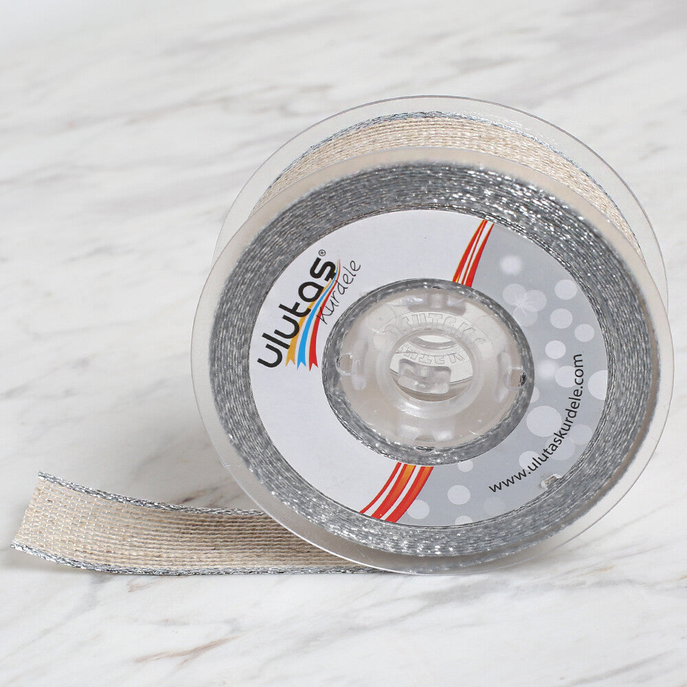 Ulutaş 2.5 cm 10 m Linen Ribbon, Silver