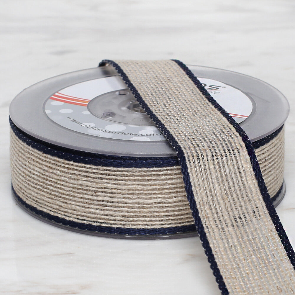 Ulutaş 2.5 cm 10 m Linen Ribbon, Navy Blue