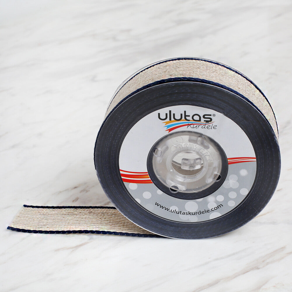 Ulutaş 2.5 cm 10 m Linen Ribbon, Navy Blue