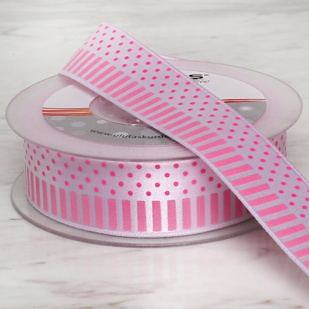 Ulutaş 2.5 cm 20 m Patterned Satin Ribbon, Pink