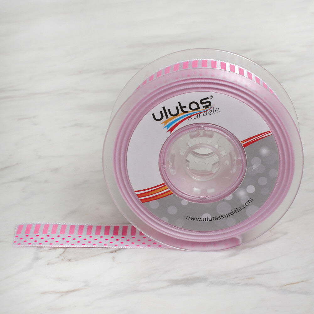 Ulutaş 2.5 cm 20 m Patterned Satin Ribbon, Pink